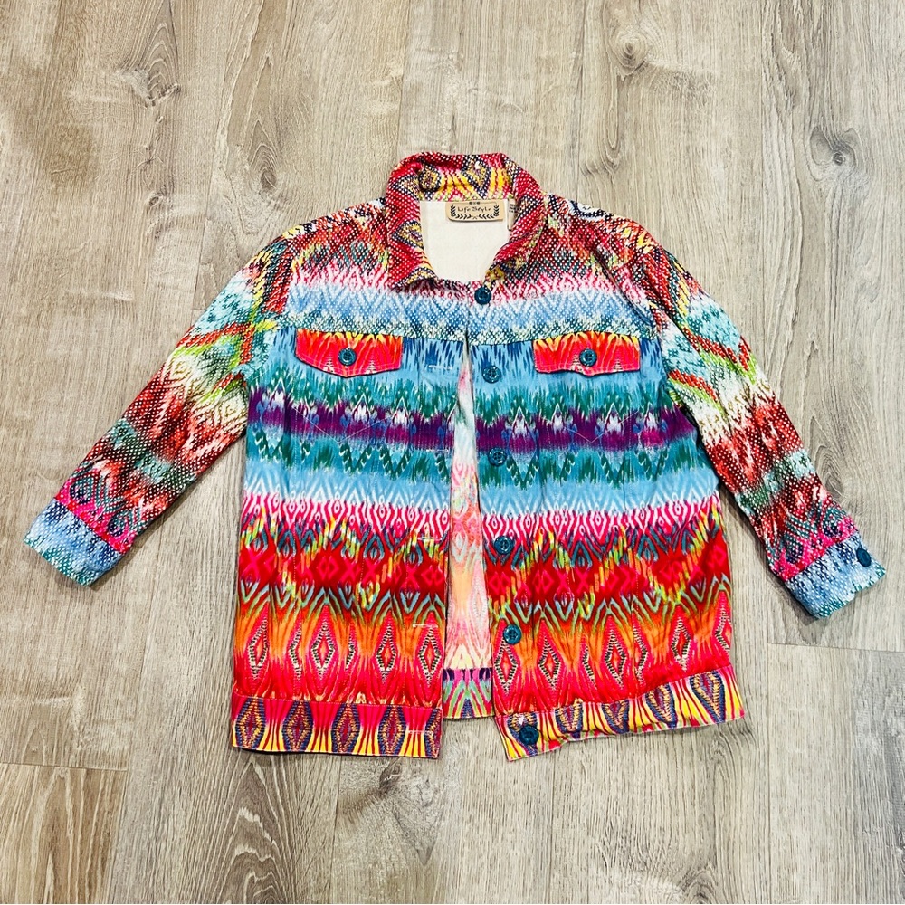 LIFE STYLE women Blazer Jacket hippie boho 80s colorful rainbow free spirit M